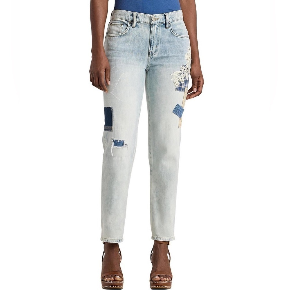 Lauren Ralph Lauren
Patchwork Twill Denim Relaxed Tapered Mid Rise Ankle Jean